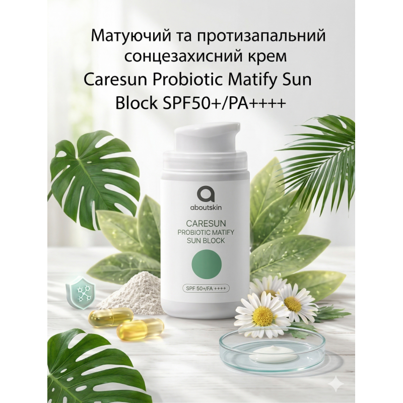 Матирующий солнцезащитный крем About Skin Care Sun Probiotic Matify Sun Block, 30 мл