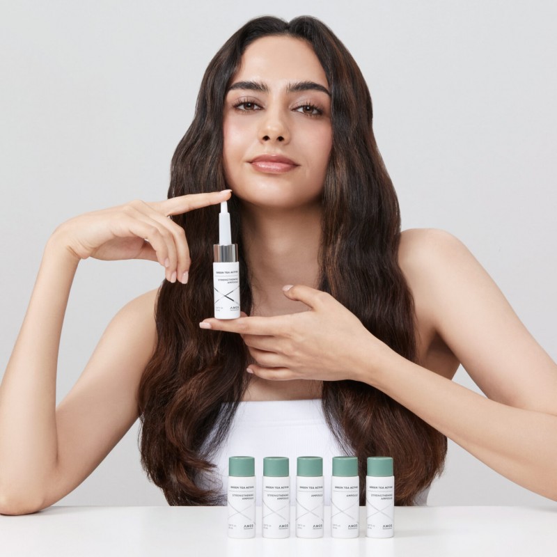 Ампулы против выпадения волос AMOS Professional Green Tea Active Strengthening, 6 х 20 мл