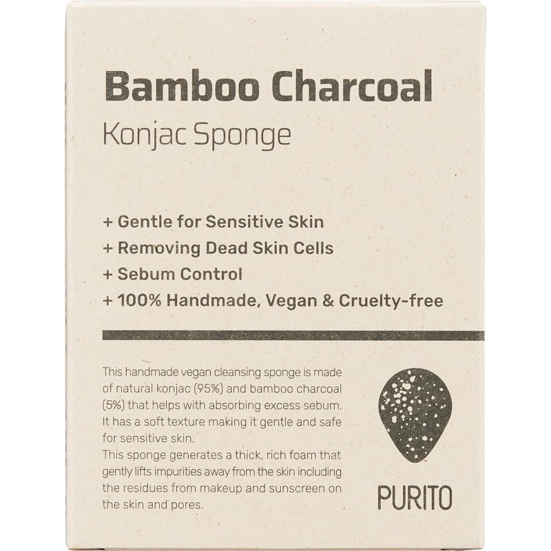 Спонж конняку з активованим бамбуковим вугіллям Purito SEOUL Bamboo Charcoal Konjac Sponge