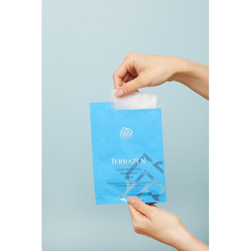 TERRAZEN Aqua Recharge Treatment Mask інтенсивно зволожуюча тканинна маска з гіалуроновим комплексом, 10 шт