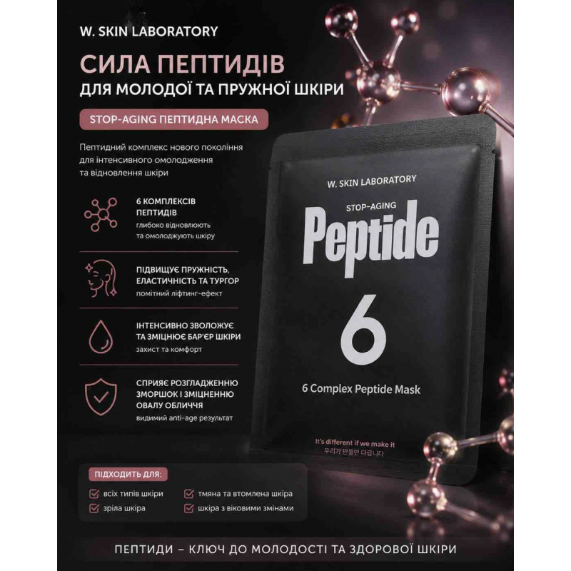 Тканинна антивікова маска W.SKIN LABORATORY Stop-Aging 6 Complex Peptide Mask