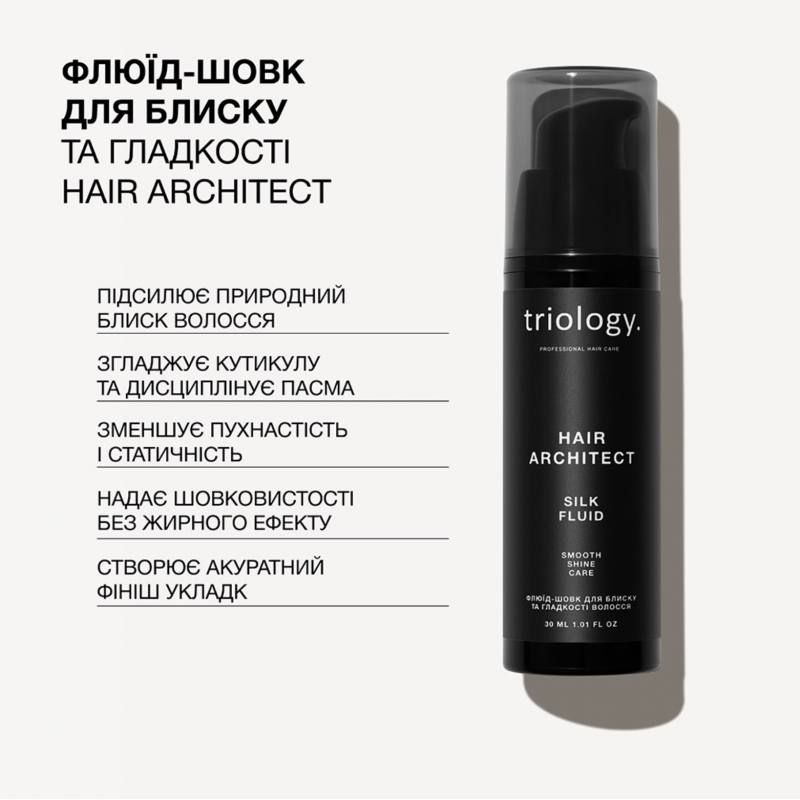 Флюид шелк для блеска и гладкости волос Triology Hair Architect Silk Fluid, 30 мл