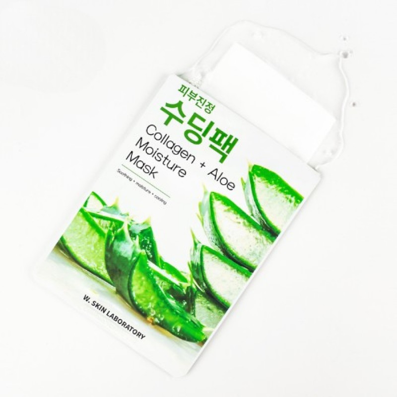Зволожуюча та заспокійлива маска з алое та колагеном W.SKIN LABORATORY Colagen+Aloe Moisture Mask, 22 мл