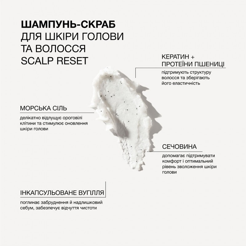 Шампунь-скраб для шкіри голови та волосся з морською сіллю та інкапсульованим вугіллям Triology Scalp Reset, 500 г